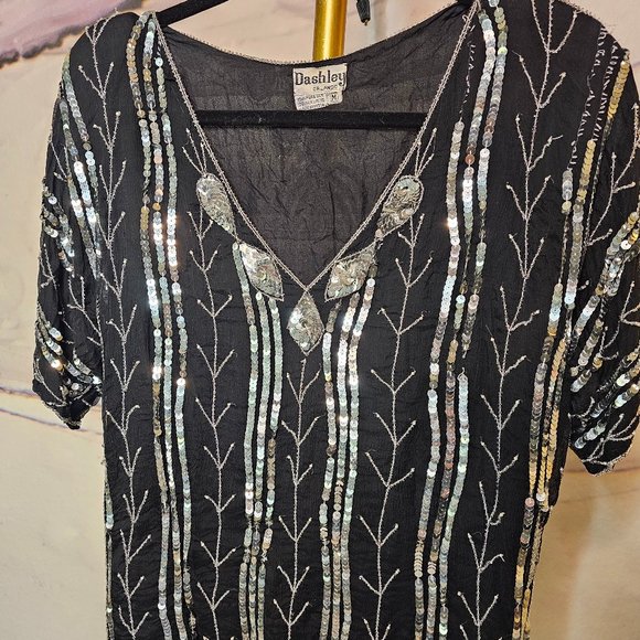dashley Tops - Vintage Silk Dashley Sequin Top